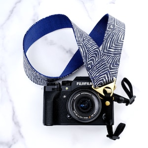 Navy Blue Laminated Camera Strap | CAPRI print  |  1.5 / 1 inch wide | DSLR  \ Mirrorless Camera strap | Stylish Camera Strap Men + Women