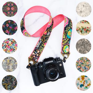 Designer Canvas Camera Strap | 1.5&quot; / 1 &quot; wide| 16 Canvas Fabrics | Custom Camera Strap | Floral, Camo, & Rifle Paper Co Fabric Camera Strap