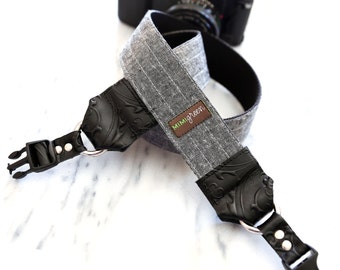 Essex Linen Camera Strap in Charcoal with Side Release Buckles -- 1.5 inches wide