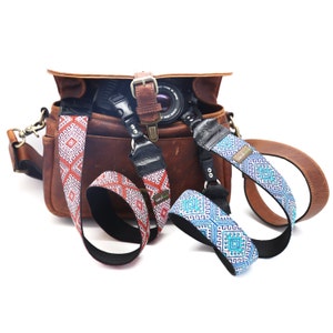 The Hapi in Red Camera Strap with Native Pattern and Quick Release Buckles 1.5 inches wide image 3