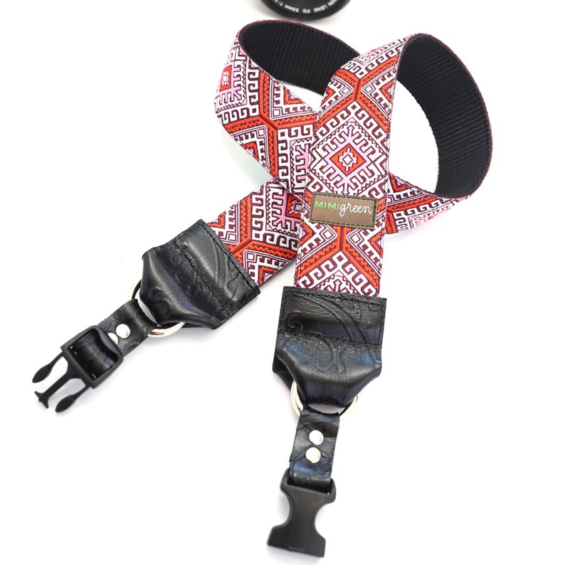 The Hapi in Red Camera Strap with Native Pattern and Quick Release Buckles 1.5 inches wide image 2