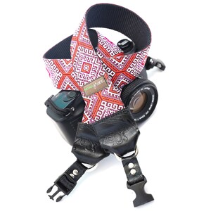 The Hapi in Red Camera Strap with Native Pattern and Quick Release Buckles 1.5 inches wide image 1