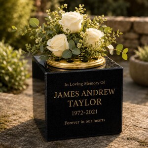 Personalised Black Granite Memorial Vase – Engraved Remembrance, 2 Sizes Available