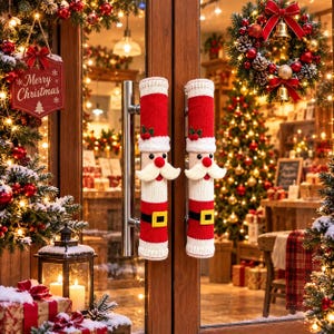Christmas Santa Door Handle Covers, Knitted Santa Claus Handle Wraps, Festive Door Handle Decorations, Xmas Holiday Home Decor