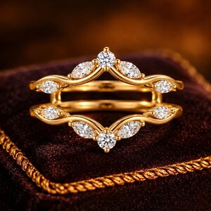 Bague rehausseur en moissanite, anneau en V incurvé marquise, bague double chevron, plaquée or 14 carats, argent sterling 925