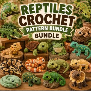 Reptile Crochet Pattern Bundle PDF, Amigurumi Bearded Dragon Ball Python Gecko Chameleon Turtle, Beginner Friendly
