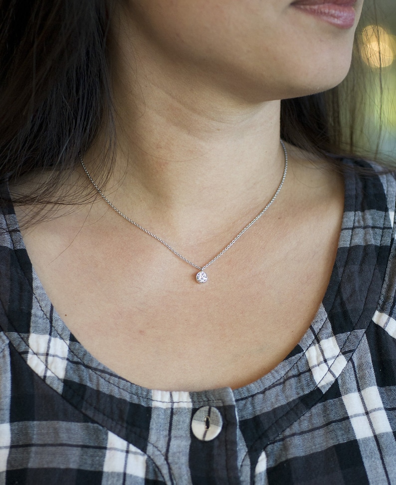 Classic Bezel Set Diamond Solitaire Pendant Necklace Etsy