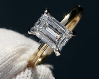 Emerald Cut Diamond Solitaire Engagement Ring Two Tone 2mm Band 18k Yellow Gold 1.52 carat D-VVS1 (Lab Grown)