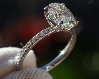 Oval Cut Diamond Solitaire Engagement Ring Four Prongs 1.8mm Band Platinum 1.51 carat E-VVS1 (Lab Grown)