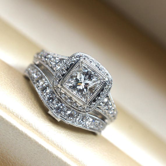 2.96cts Tw Platinum Princess Cut Diamond F VS1 EGL Engagement | Etsy