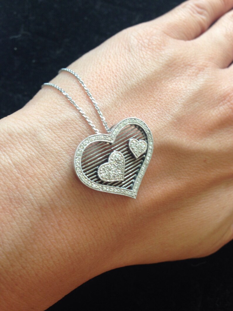ONLY One Available 14 Karat White Gold Diamond Heart Pendant Etsy