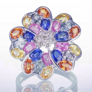 ON SALE Multi-Color Ceylon Sapphire Flower Design Ring image 2