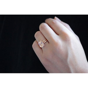 Rose Gold Set 9x7 mm Cushion Cut Morganite Solitaire Plain Gold Shank Engagement Ring Bridal Anniversary Ring