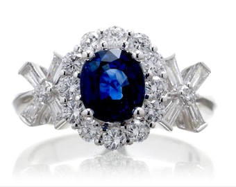 Oval Cut Ceylon Sapphire and Diamond Ring
