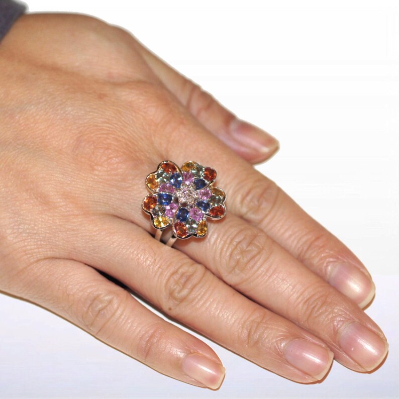 ON SALE Multi-Color Ceylon Sapphire Flower Design Ring image 5