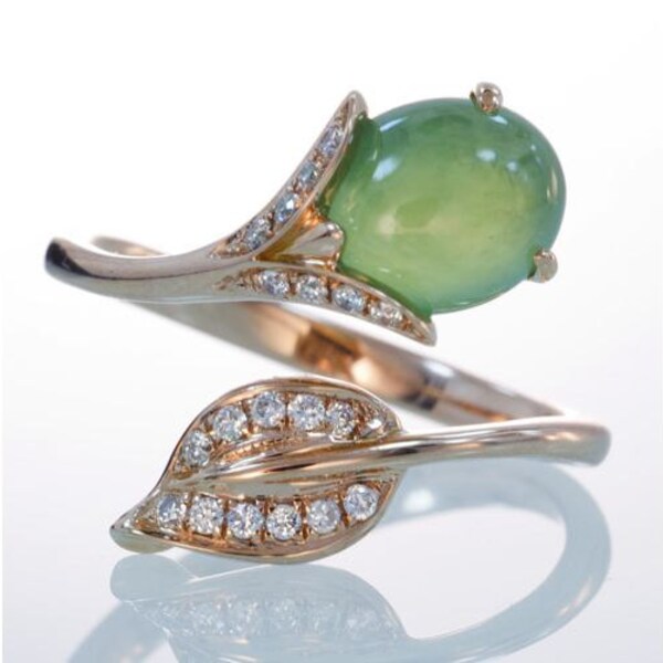 18 Karat Rose Gold Jade and Diamond Leaf Wrap Ring