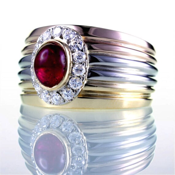 Tri Colored Gold Ruby and Diamond Men or Ladies R… - image 2