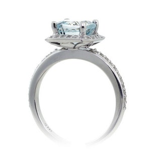 14K White Gold Cushion Cut Aquamarine Diamond Halo Engagement Ring - Etsy