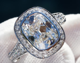 Cushion Cut Diamond Engagement Ring Bezel Set Pave Cathedral Setting 18k White Gold (5.58ct. tw.)
