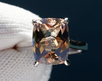 Cushion Cut Morganite Engagement Ring With A Solitaire Cathedral Setting - The Emily (11x9mm)