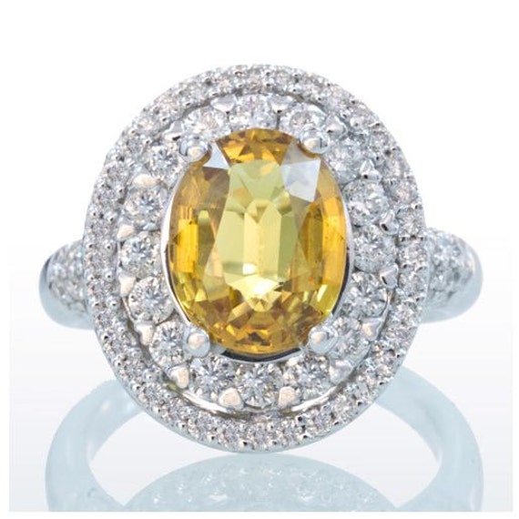 Dazzling Double Halo Yellow Sapphire Diamond Ring | Etsy