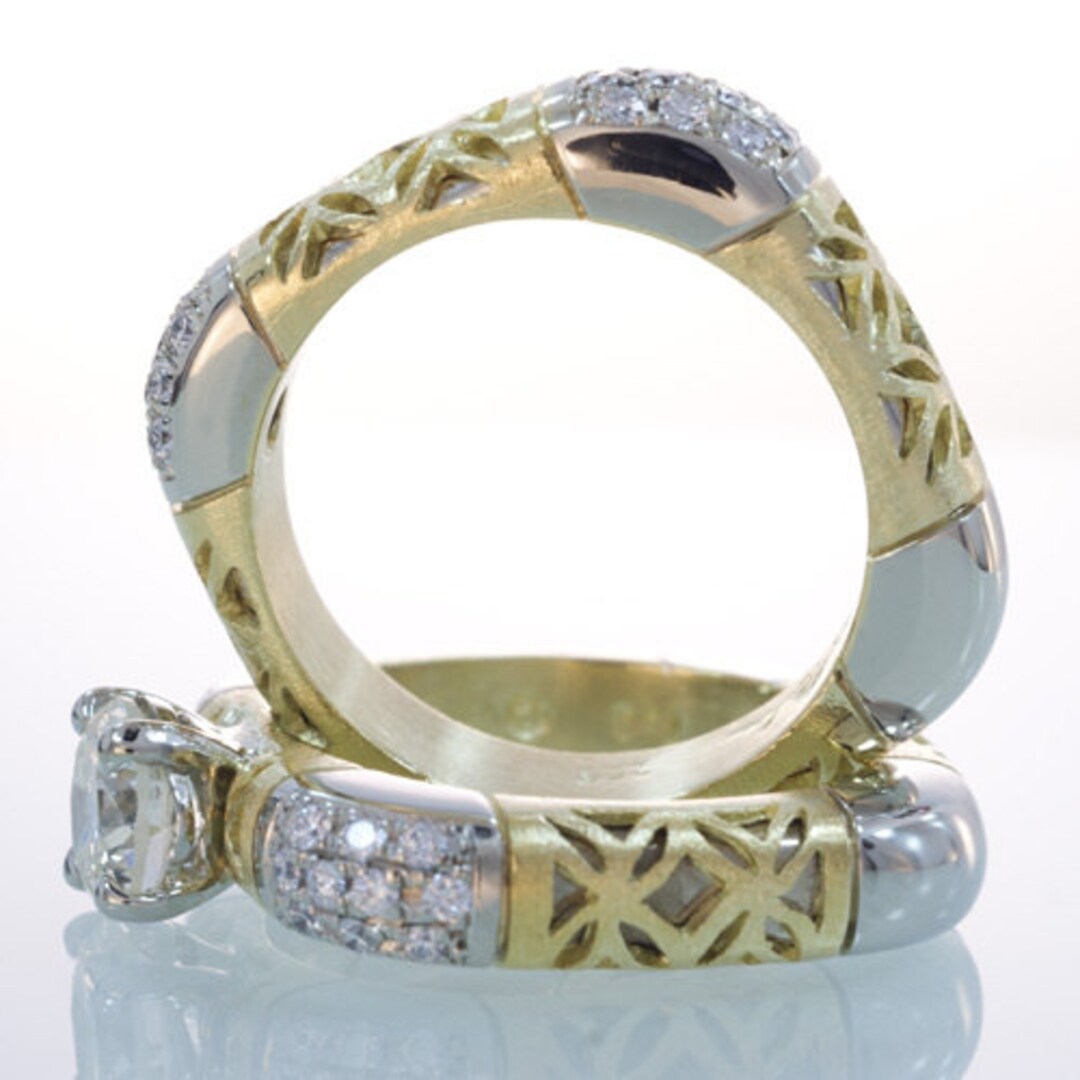 Two Square Ring 18K Two Tone Diamond Square Shape Engagement Wedding Bridal Ring Set - Etsy