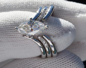 Marquise Cut Diamond Engagement Ring Trio Wedding Set Chevron Stackables 18k White Gold (1.30ct. tw.)