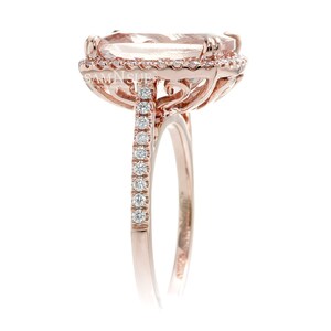 Morganite Ring Large Cushion Diamond Halo and Band Engagement Setting Rose Gold 12x10 Peachy Pink Fine Genuine Gemstone image 3