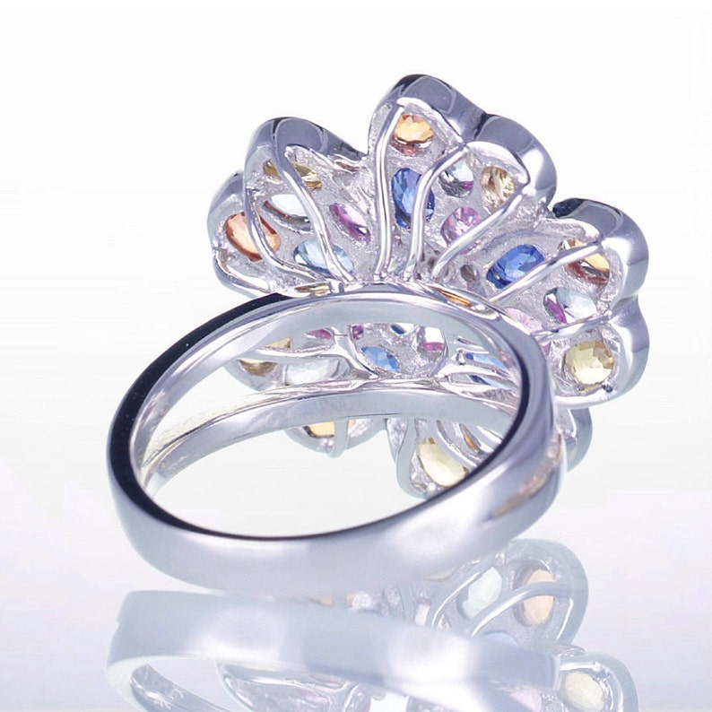 ON SALE Multi-Color Ceylon Sapphire Flower Design Ring image 4