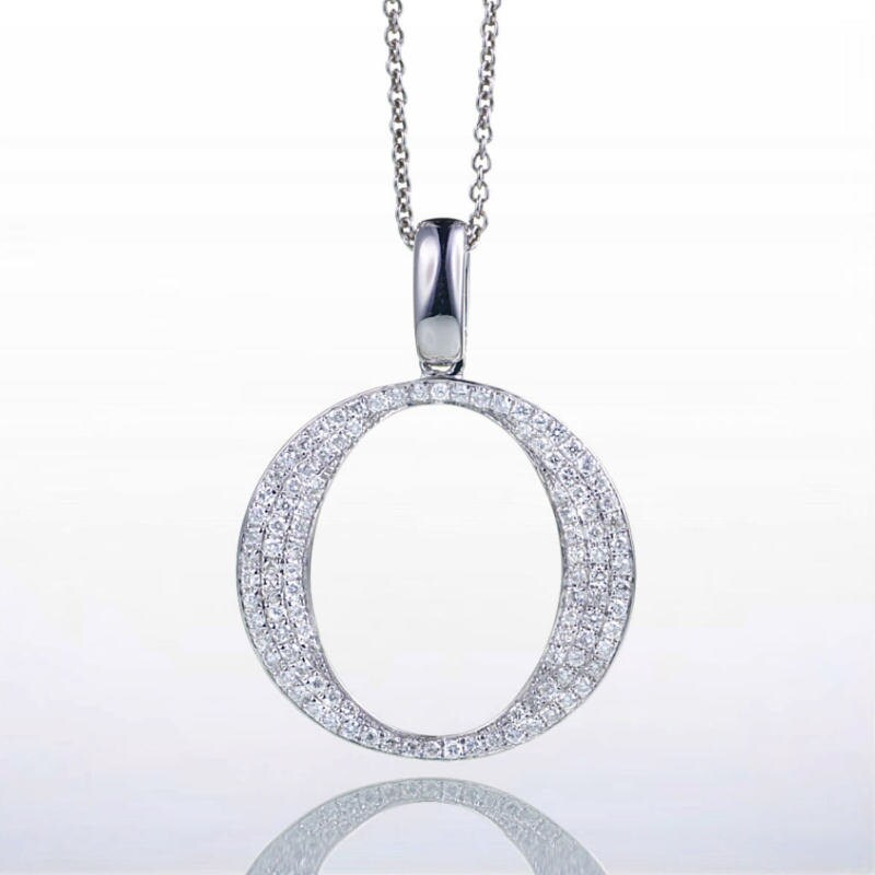 18 Karat White Gold Diamond Initial O Pendant