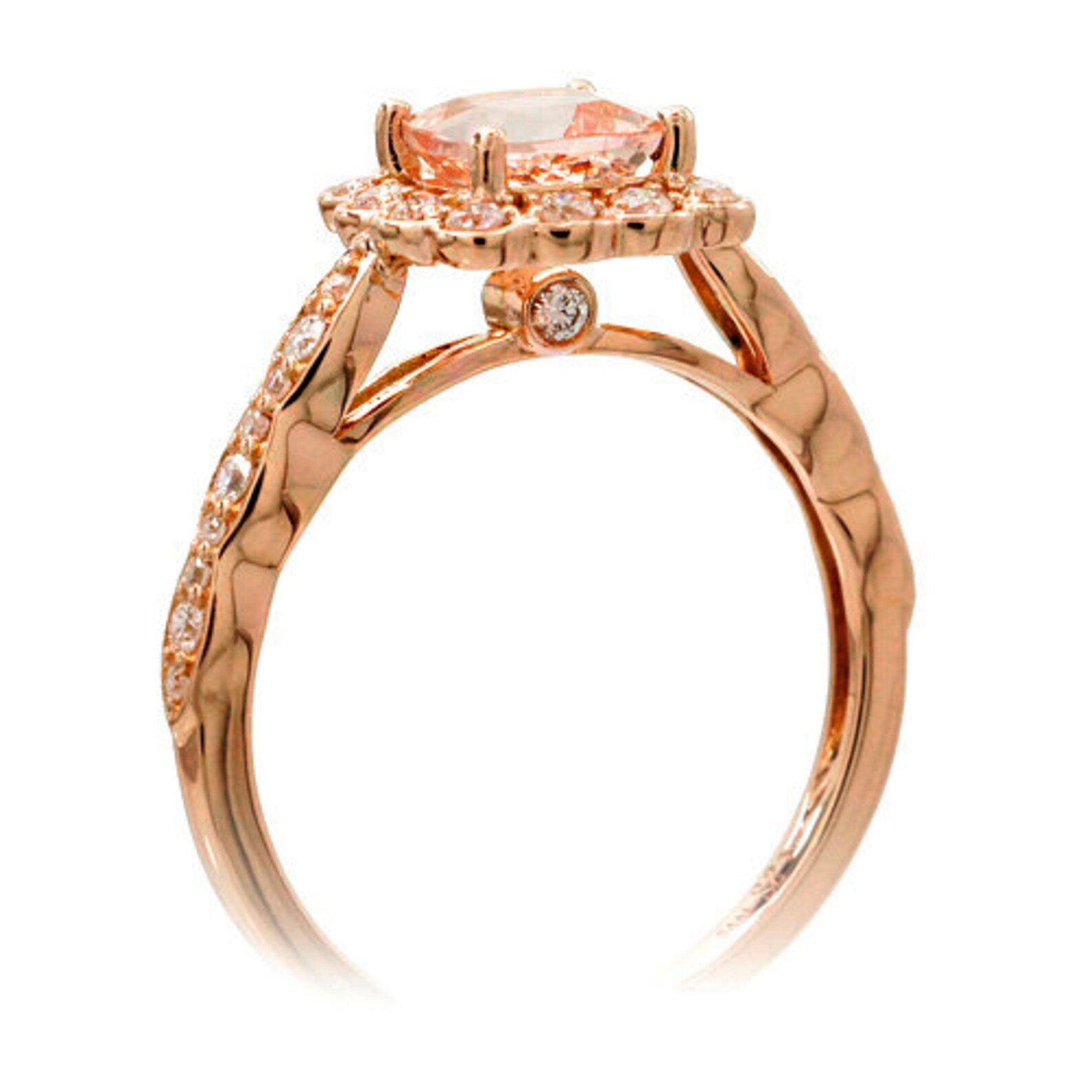 18K Rose Gold 6mm Cushion Cut Diamond Halo Vintage Style Etsy