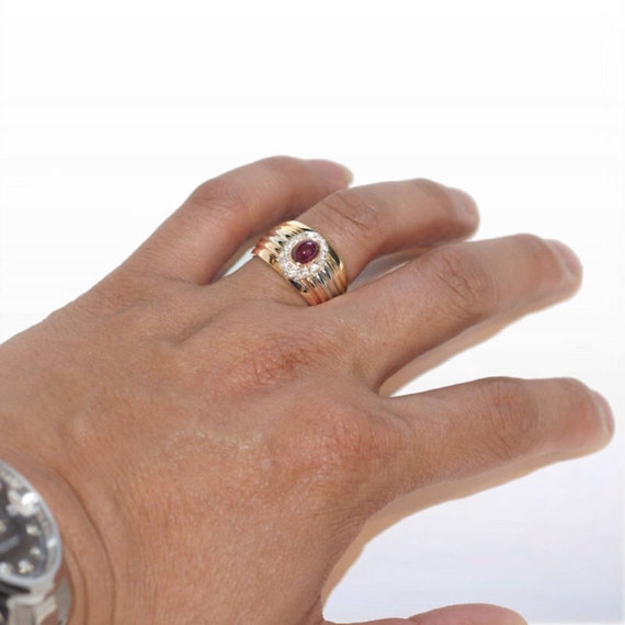 Tri Colored Gold Ruby and Diamond Men or Ladies R… - image 5