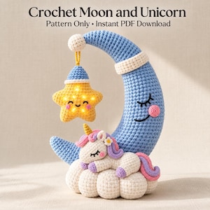 Virkat månmönster Amigurumi Mån Virkad stjärndekor DIY Måntillbehör Digital nedladdning