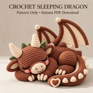 Crochet Dragon Knitted Dragon Cute Crochet Dragon DIY Dragon Pattern Sleepy Dragon Easy PDF Pattern
