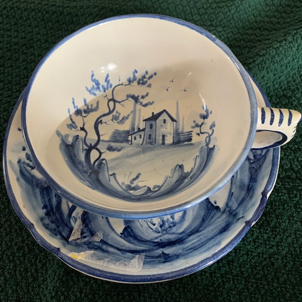 Vintage blue and white, cappuccino cup and saucer