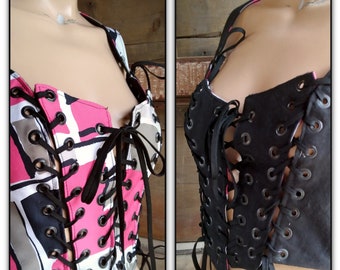 Black and or Pink Corset, Adjustable Sizes 0-6  Burlesque, Reversible, Renaissance Bodice