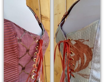 Saliegroen korset, lijfje, bustier, hemd, omkeerbaar, renaissance boho maat 17