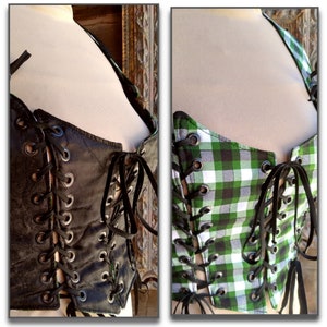 Green or Black Corset, Adjustable Sizes12-16  Plaid vest, Reversible, Renaissance Bodice