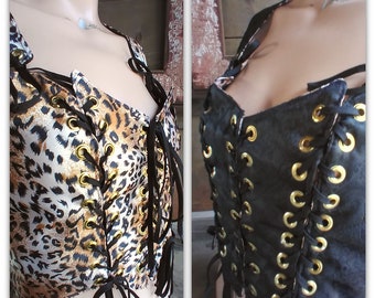 Cheetah Corset, Bodice, Bustier, Vest, Reversible, Renaissance Boho Size 4