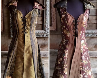 Black and Gold or Brown Floral Huntress coat, XS Size