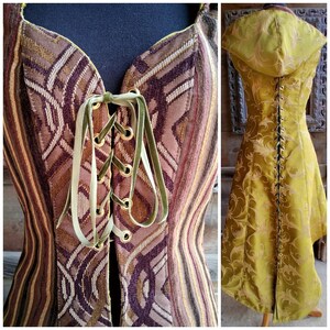 Huntress coat, Reversible, Chartreuse Green and Striped browns, Small size