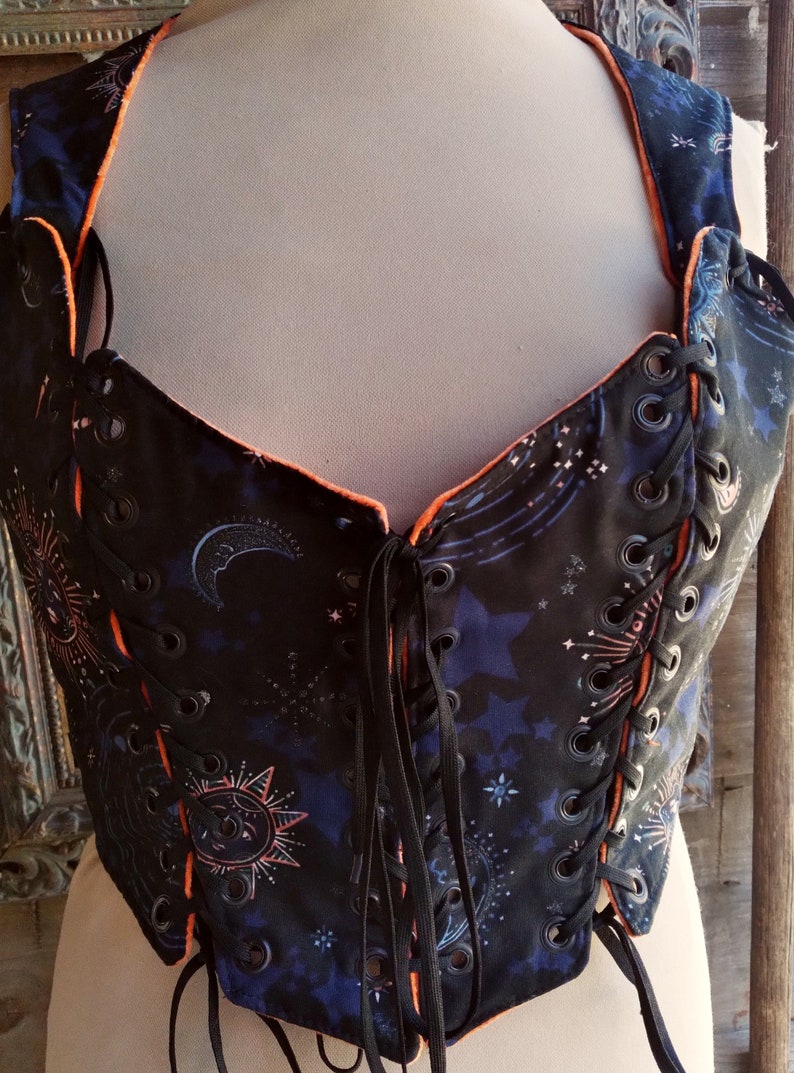 Orange Corset, Black Bodice Halloween corset ,Reversible 8 in 1 , Size 14 image 6