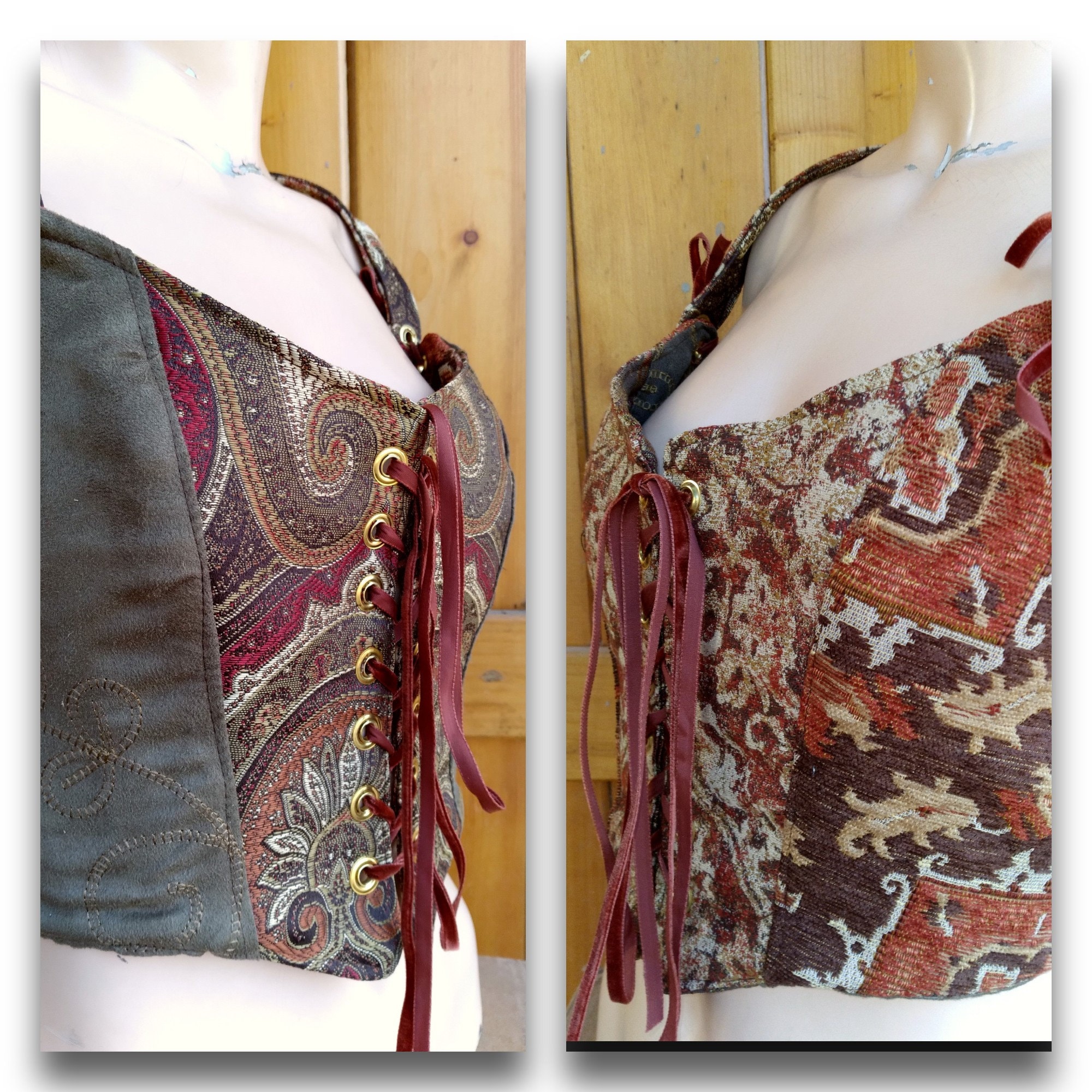 Corset, Bodice, Bustier, Vest, Two in one, Reversible, Renaissance Boho Size 6