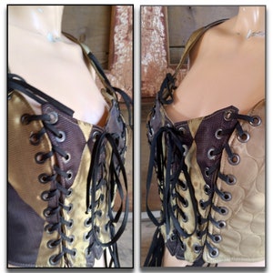 Beige and Black Corset, Adjustable Sizes 2-8 Burlesque, Reversible, Circus Ring Master