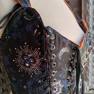 Orange Corset, Black Bodice Halloween corset ,Reversible 8 in 1 , Size 14 image 5
