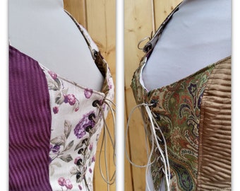 Green paisley Corset, Bodice, Bustier, Vest, Reversible, Renaissance Boho Size 16