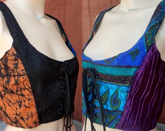 Reversible Corset- Bodice- Short vest - Bustier -Wench wear Lace up, Sexy Wedding Corset, Size 6