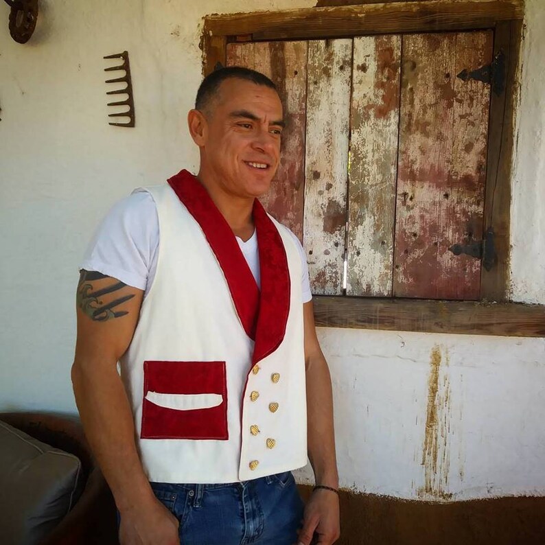 Double Breasted vest Waist coat White and RedSize Large Vest