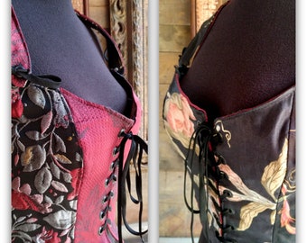 Red, Black Corset, Bodice, Bustier, Vest, Reversible, Renaissance Boho Size 10