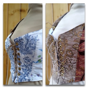 Sky blueToile, Reversible Corset- Bodice- Short vest - Bustier - Lace up Top- Size 14